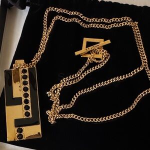 St. John Black and Gold Geometric Pendant Necklace